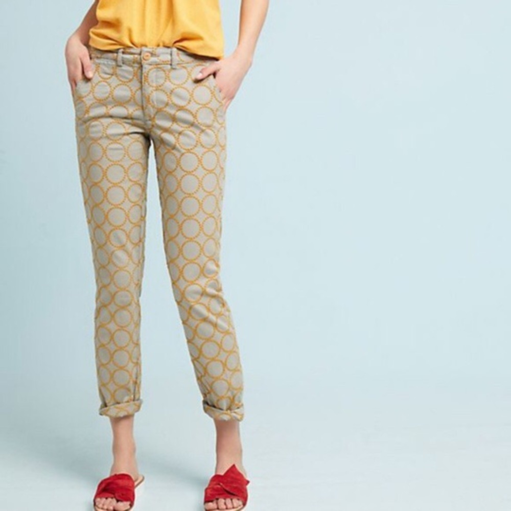 Anthropologie Circle-Embroidered Chino Pants